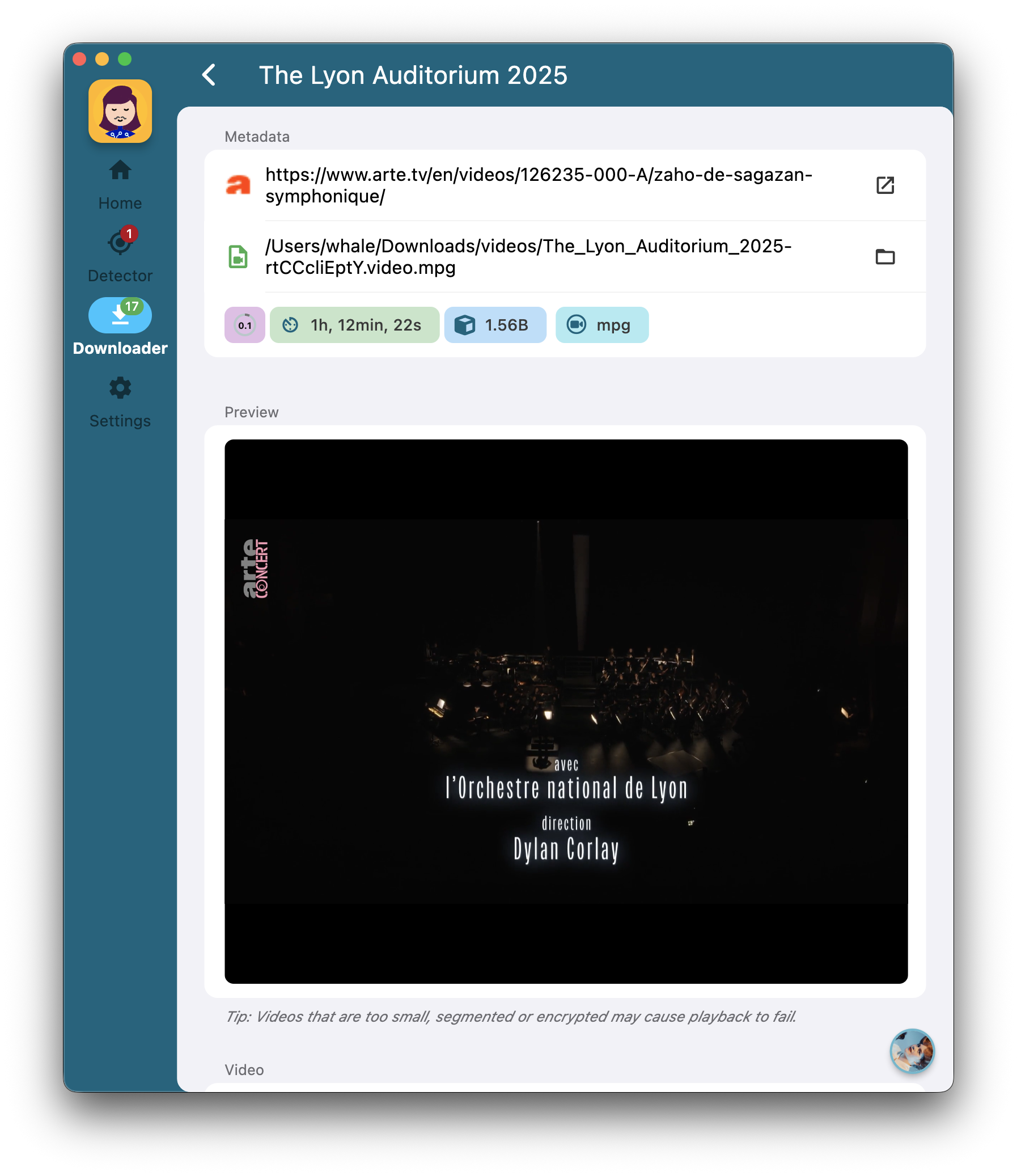 Downloader's details view